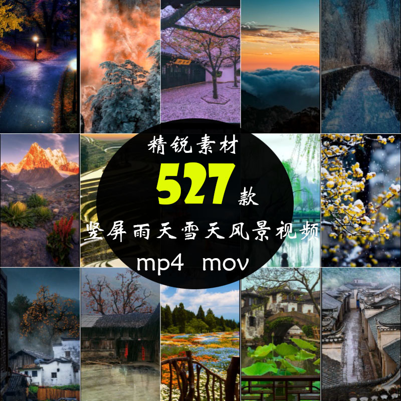竖屏唯美自然风景背景下雨雪景竖版抖音快手自媒体直播短视频素材