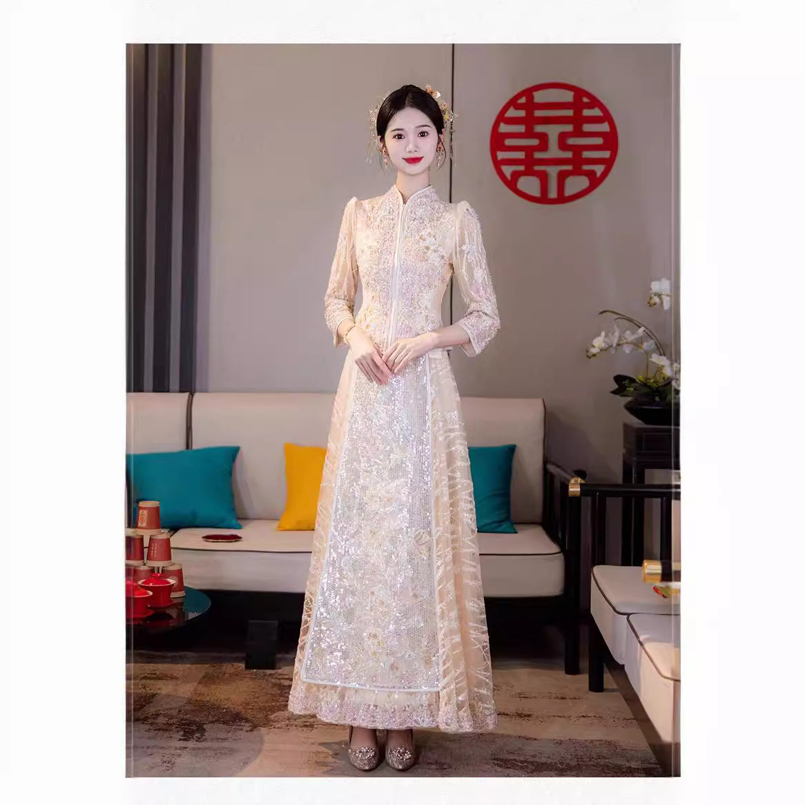 女士香槟色浅色秀禾服 结婚礼服2026新款中式婚服新娘重工敬酒服