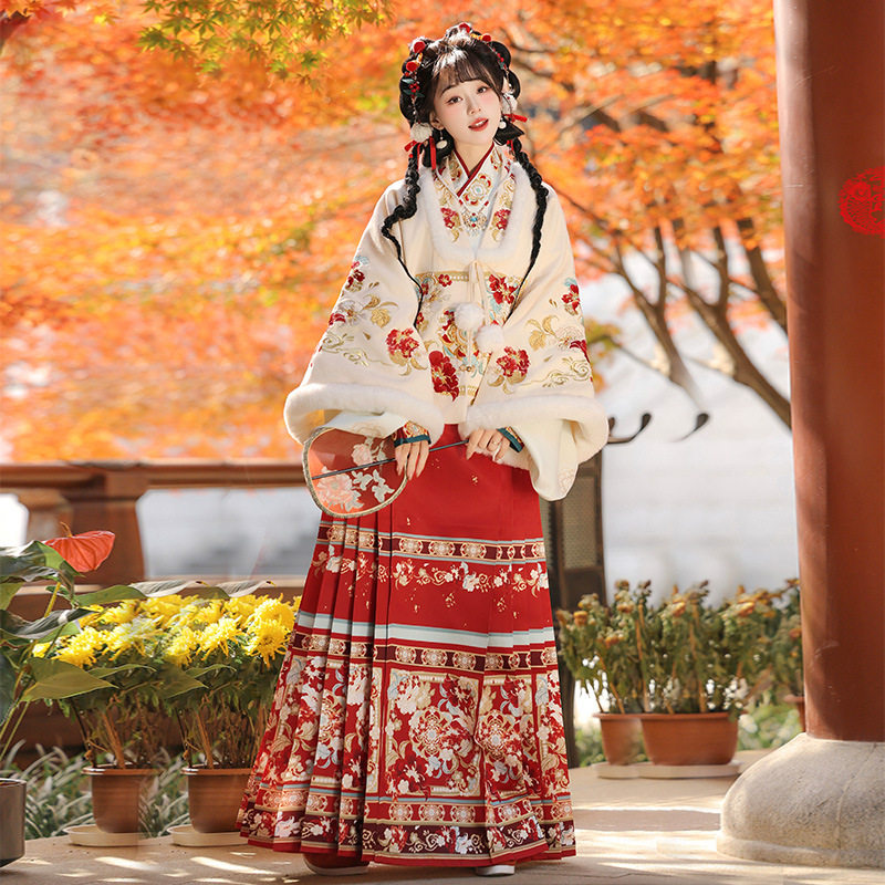汉虞葵繁花似锦 明制汉服女2026新款冬季加厚拜年服马面裙古装
