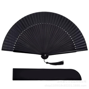 扇子古风汉服女旗袍走秀道具舞蹈扇优质头青黑色直骨扇21cm小折扇
