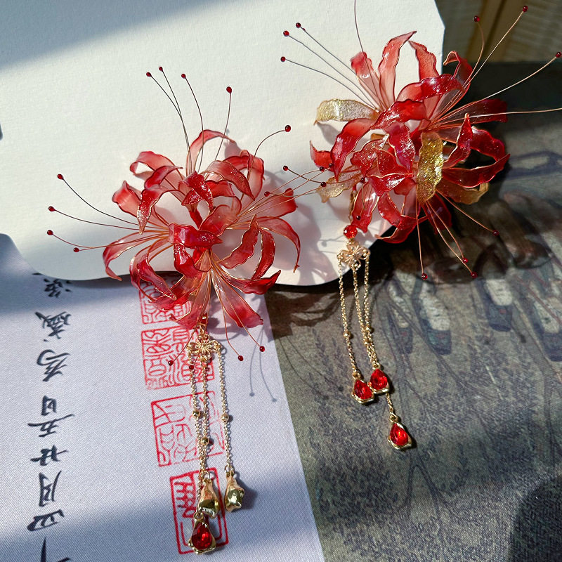清风女公子原创设计纯手工彼岸花发夹步摇流苏简约百搭汉服头饰
