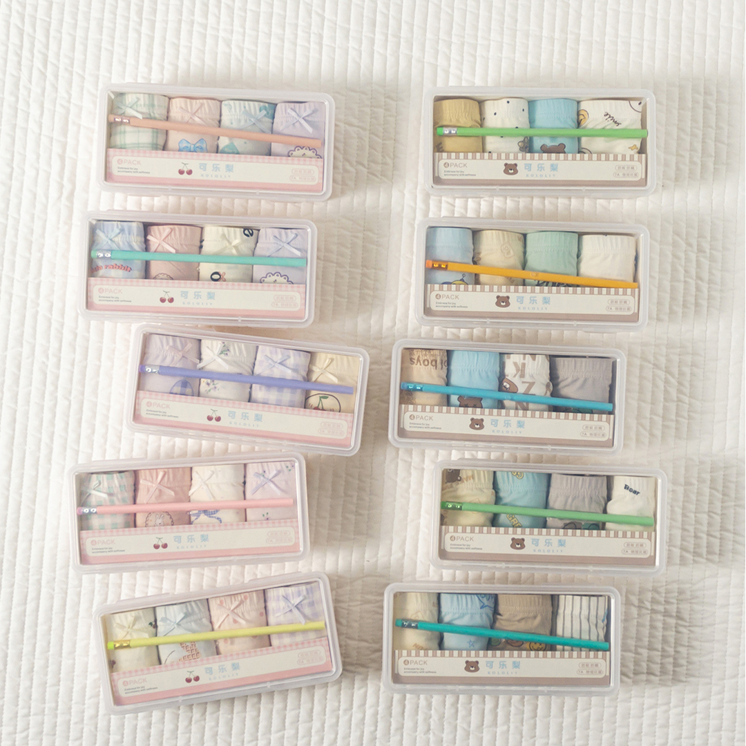 可乐梨谷尼熊4条收纳盒儿童内裤四角裤女童平角便当盒铅笔莫代尔