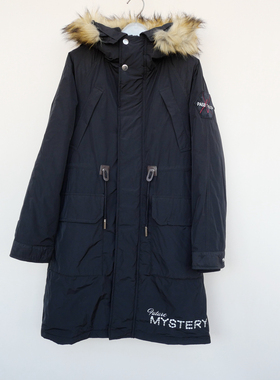 拉系列SM专柜撤柜正品女冬中长及膝宽松连帽厚棉衣棉服4A4287黑色