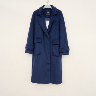 拉系列S专柜正品断码女冬中长加厚到膝毛呢外套大衣4A2211藏青