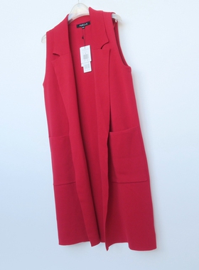 拉系列/S专柜断码 女春秋深红中长宽松冰丝毛线针织衫开衫8B9151