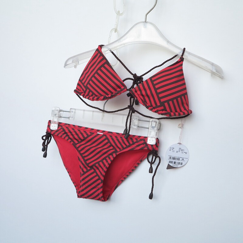艾格淘特L/XL专柜正品断码女夏三角分体泳装4F6009桔黄条纹