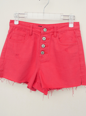 拉系列S/M/L专柜正品 女夏季纯棉厚柔斜纹毛边牛仔短裤4A4583大红