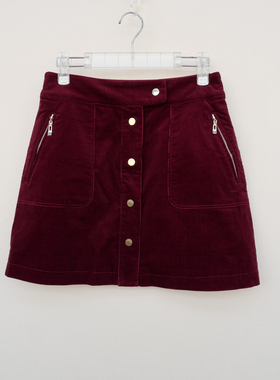 拉系列S专柜断码女冬全棉灯芯绒一片式外搭短裙半身裙6A0682酒红
