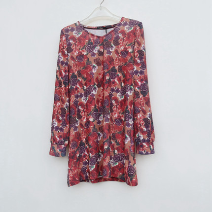 艾格淘特/S专柜正品断码女春秋彩色印花长袖包臀T恤衫4E8298