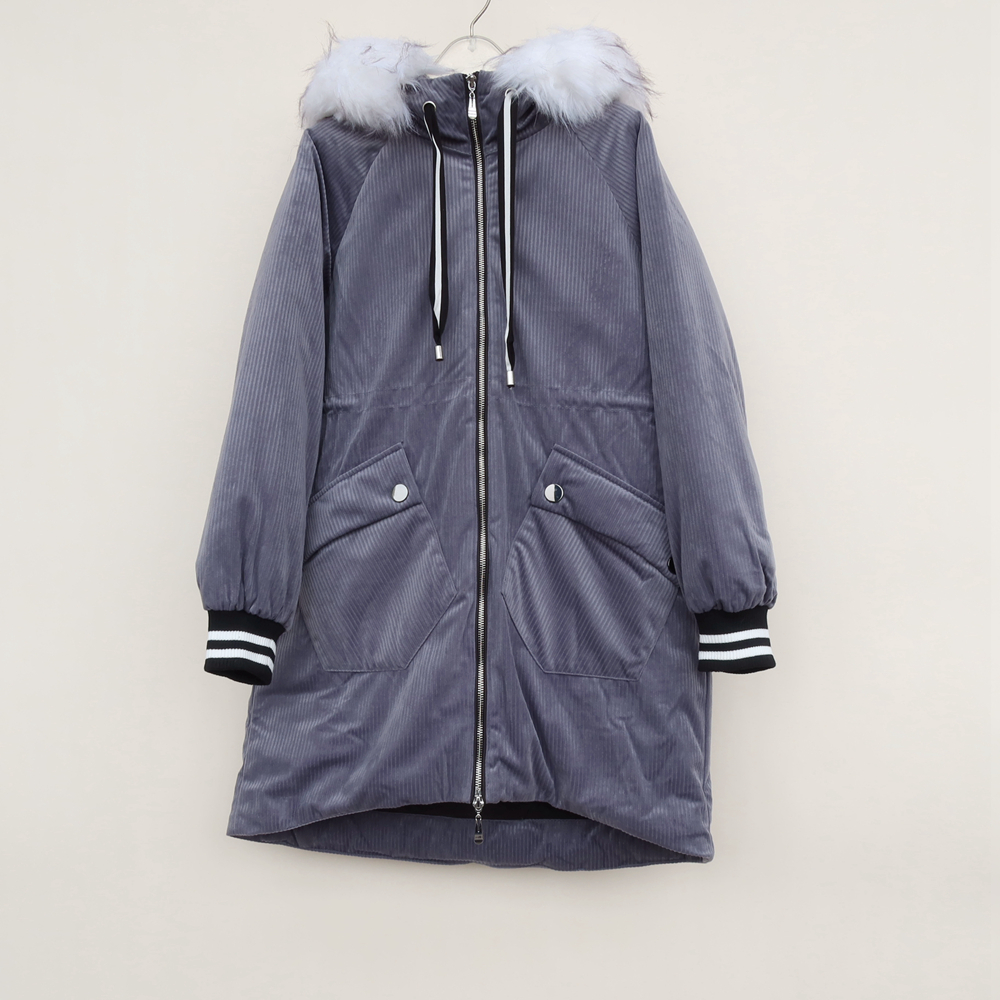 CC系列/S专柜正品断码清仓女冬灯芯绒厚柔保暖羽绒服2C820024灰蓝