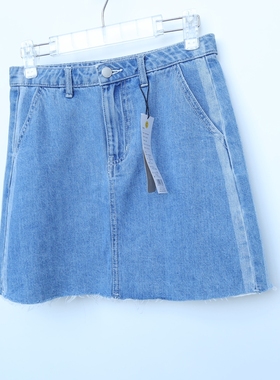 CC系列S/M正品 夏全棉高腰A字薄牛仔短裙半身裙2C207016浅蓝