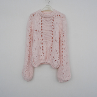 拉系列S专柜撤柜正品 女冬甜美粗毛线马海毛圆领毛衣4A0630浅粉
