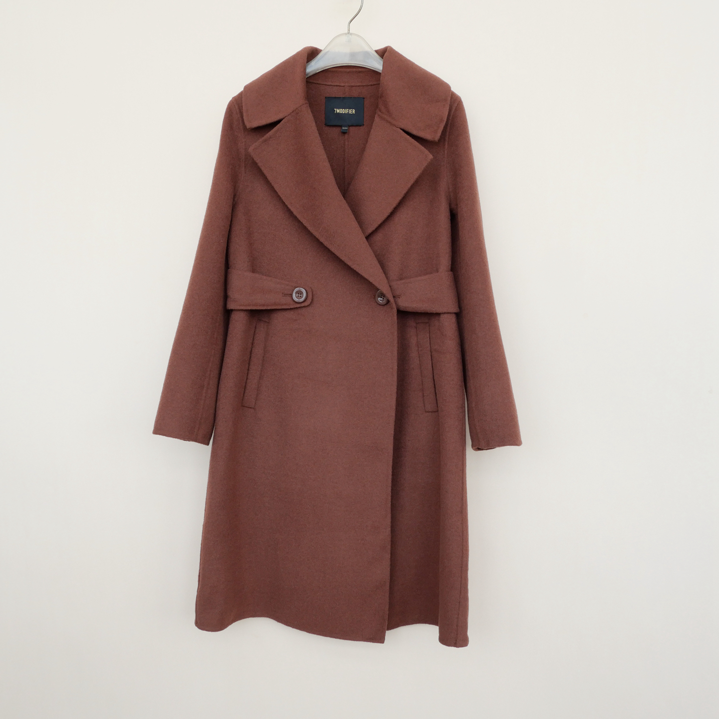 拉系SML正品超值 女冬高端正肩到膝羊毛混纺双面呢大衣5A0869咖啡