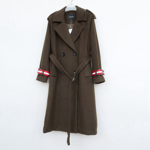 拉系列S 女冬加厚直筒过膝清香羊毛混纺毛呢大衣8B9200军绿 L正品