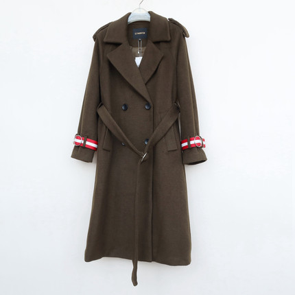 拉系列S/L正品女冬加厚直筒过膝清香羊毛混纺毛呢大衣8B9200军绿