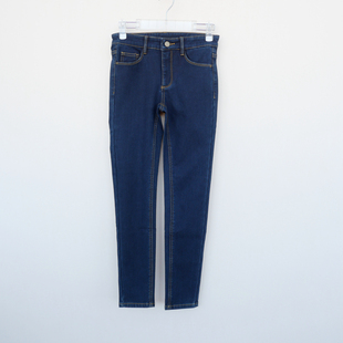 5A2580深蓝 女秋冬内加绒弹力紧身细腿九分牛仔裤 拉系 S专柜断码