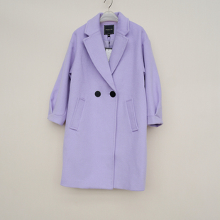 拉SML撤柜正品 宽松加厚保暖羊毛混纺呢大衣4A3553浅紫 女冬九分袖