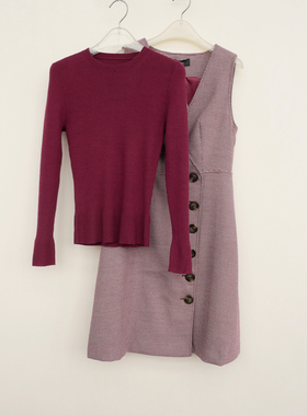 拉系列SM撤柜正品 女厚柔冰丝亲肤针织衫连衣裙两件套5A4219酒红