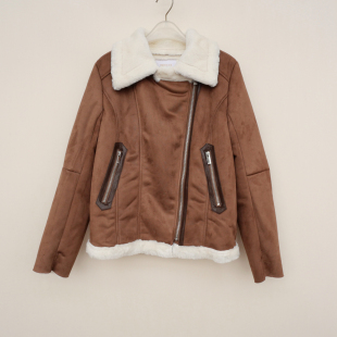 拉系列SM专柜断码 女冬厚柔保暖仿麂皮绒仿皮草短外套4A7017焦棕色