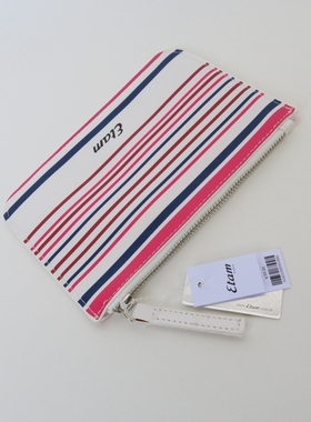 艾格淘特专柜正品清仓 本白彩条手拿拉链小包化妆品女包包袋B0006