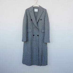拉系M专柜正品 女冬89羊毛双面呢直筒过膝保暖长款大衣6A0413格子