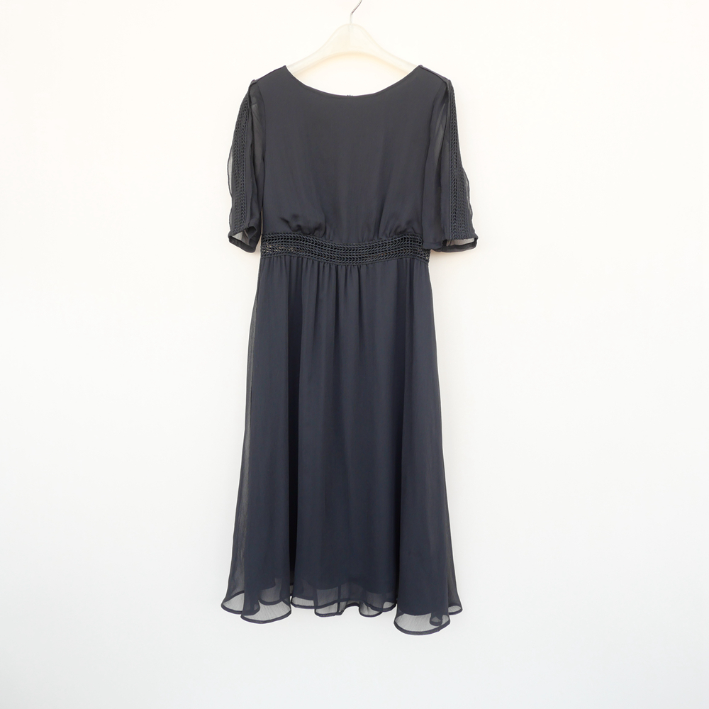 专柜正品超值春皱纱短袖过膝长裙