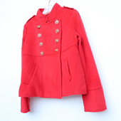 断码 艾格淘特 S专柜正品 女大红纯冰丝羊毛双排扣短毛呢外套4N1286