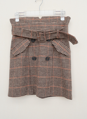 拉系列SML专柜断码女冬季毛呢保暖高腰显瘦优雅短裙4A9596千鸟格