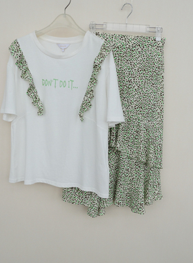 拉系列S/M/L专柜正品女重磅纯棉T恤七分乔其纱裙两件套4A4116本白