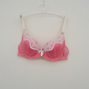 安系列70A70B正品断码3/4纯棉内花边上薄下厚聚拢文胸EF0615粉桔
