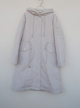 拉系列/M撤柜正品女冬中长厚柔宽松盖膝连帽保暖羽绒服6A4882米色