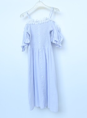 正品捡漏女夏纯棉泡泡纱一字肩