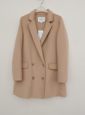 拉系列SM撤柜正品 女冬羊毛混纺舒绒双面呢外套短大衣4A7055浅驼