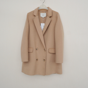 拉系列SML撤柜正品 女冬羊毛混纺舒绒双面呢外套短大衣4A7055浅驼