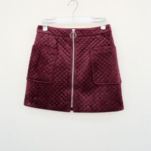 拉系列SML正品 清仓女冬优雅钻石绒厚柔保暖A型外搭短裙5A9614酒红