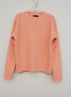 拉系SM专柜撤柜正品 女秋冬钉珠圆领宽松舒柔针织毛衣4A3343浅橘