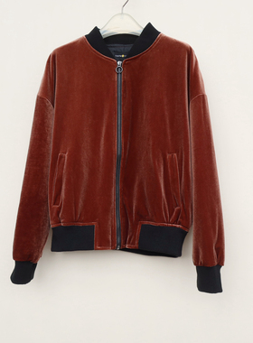 CC系列S/M专柜断码 女秋舒滑丝光绒棒球领短外套2C710003狮子棕