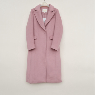 长款 女冬修身 厚羊毛混纺呢大衣8B9433浅灰粉 S专柜正品 拉系列