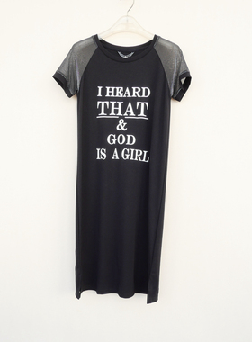 拉系列/S专柜断码 女夏重磅冰丝柔坠修身及膝短袖T恤裙5A7201黑色