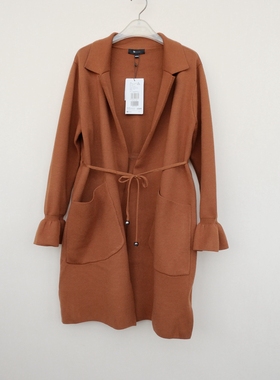 拉系SML撤柜正品 女春秋中长厚柔亲肤冰丝毛线针织开衫6A9848驼色