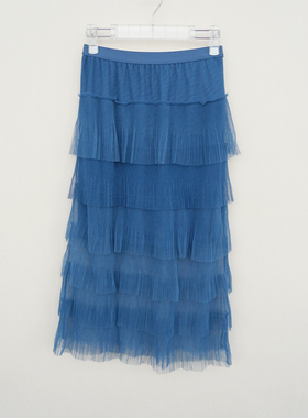 拉系列S/M/L专柜正品 女夏网纱舒适透气七分腰裙半身裙4A8412灰蓝