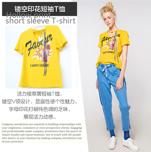 S正品 短袖 断码 纯棉印花修身 T恤2C609053樱草黄 女夏时尚 CC系列