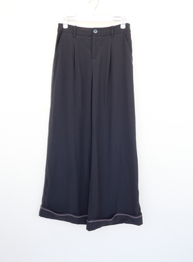 拉系列SM正品清仓 女春秋舒柔垂坠中高腰阔腿休闲长裤5A0062黑色