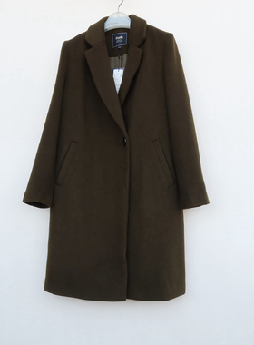 拉系列/S专柜正品断码女冬厚柔中长直筒休闲羊毛呢外套8B0926军绿