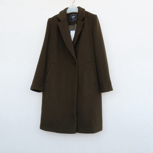 拉系列/S专柜正品断码女冬厚柔中长直筒休闲羊毛呢外套8B0926军绿