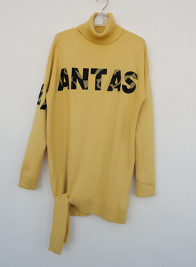 拉系列SML专柜撤柜正品 女秋冬宽松盖臀高领长袖毛衣4A8733姜黄