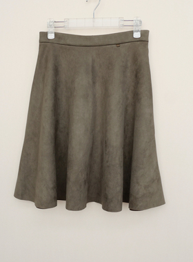 拉系列S/专柜断码 女秋冬仿麂皮绒松紧高腰五分半身裙4A4191军绿