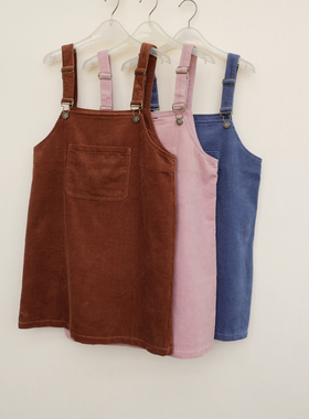 拉系列SML专柜正品清仓女秋冬全棉灯芯条绒宽松外搭背带裙4A2496