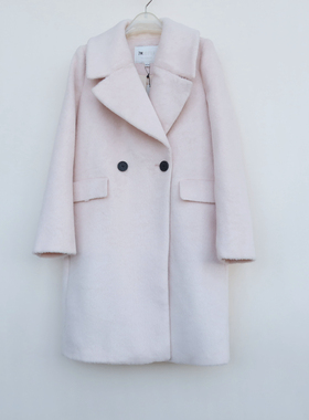 拉系列SM专柜断码女冬中长宽松羊毛混纺长舒绒毛呢外套8B9399本白