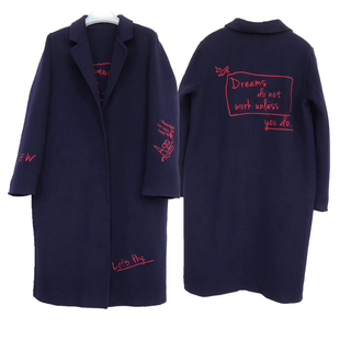 艾格淘特/S专柜断码 女秋冬宽松过膝羊毛双面呢外套6F4141藏青